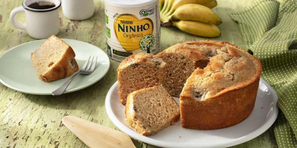 Receita de Bolo de Banana e Ninho Orgânico (liquidificador)