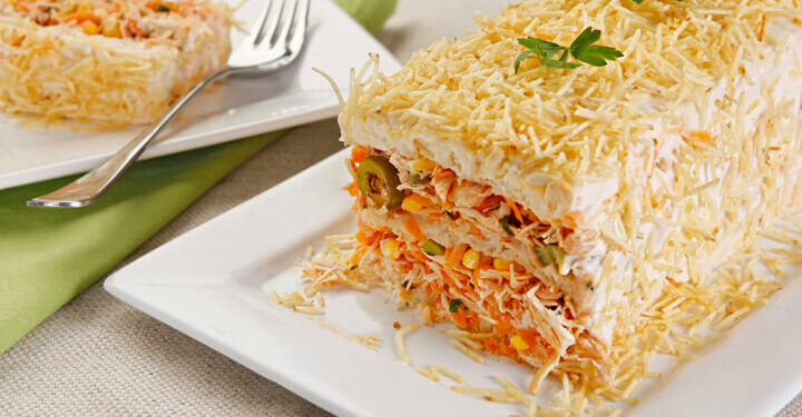 Receita de Torta de Pão de Forma de Frango.